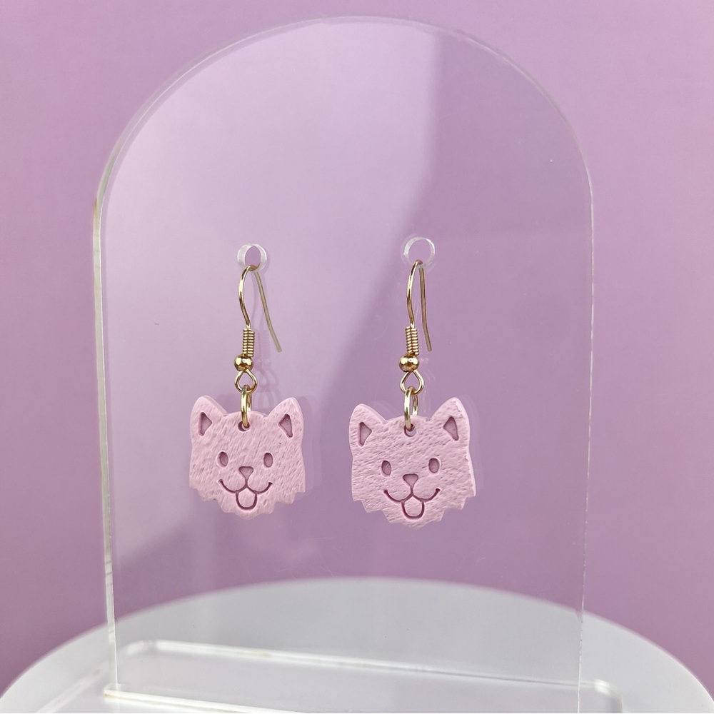 Pink Kitty Cat Handmade Polymer Clay Dangle Earrings Lightweight